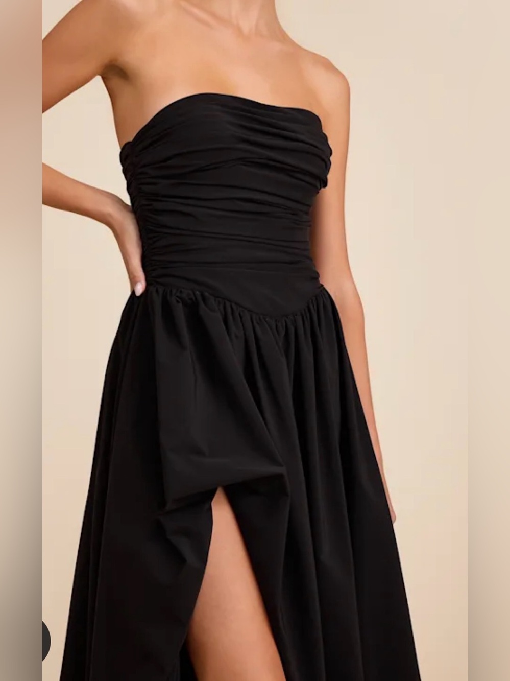 Marilou Black Strapless Ruched Lace-Up Maxi Dress